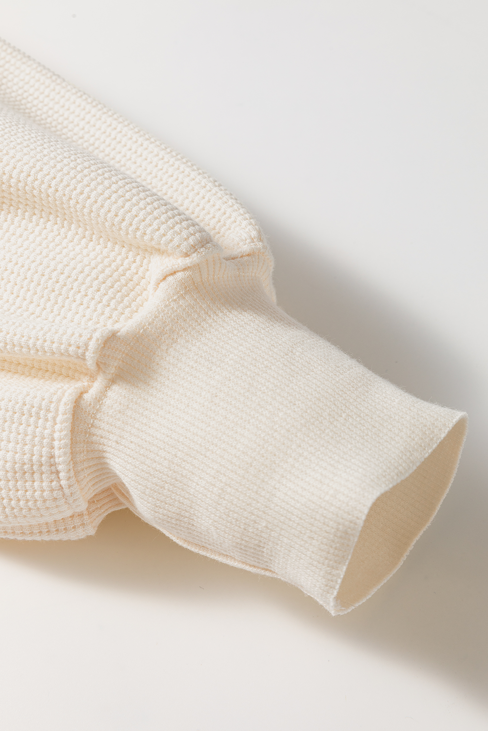 White Waffle knit Bishop Sleeve Split Oversized Top