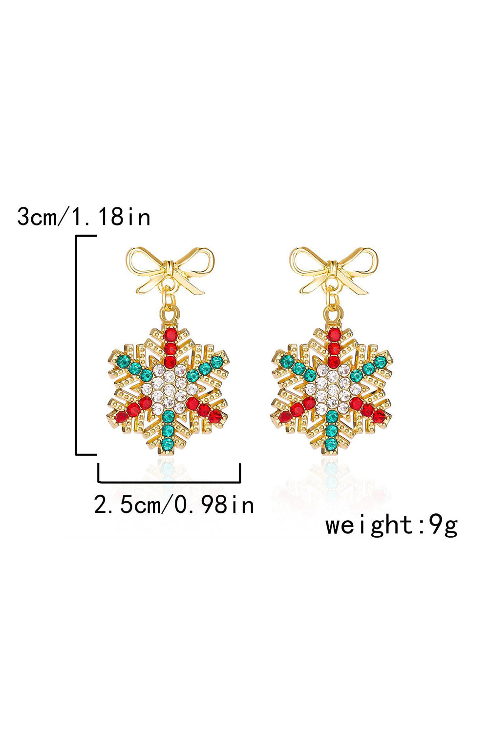 Gold Plated Bow Stud Rhinestone Embellished Snowflake Earrings