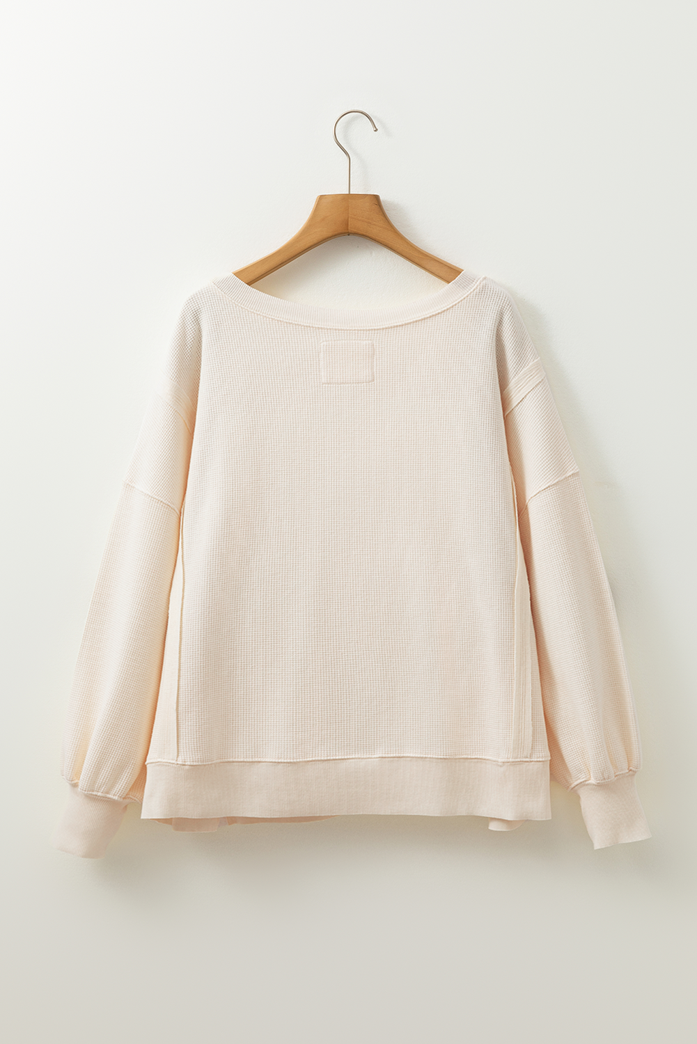 White Waffle knit Bishop Sleeve Split Oversized Top