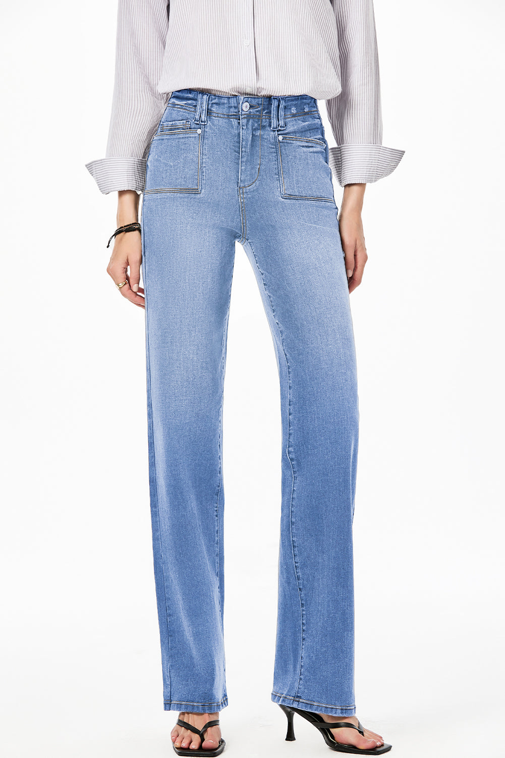 Beau Blue Loose Straight Leg Cropped High Waist Jeans