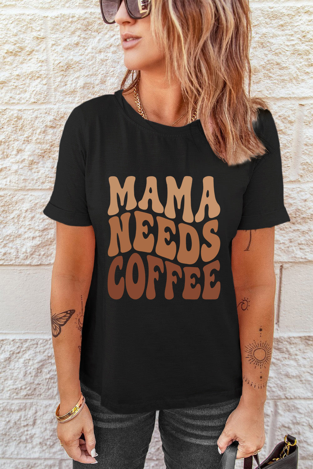 White MAMA Floral Block Graphic Casual T Shirt
