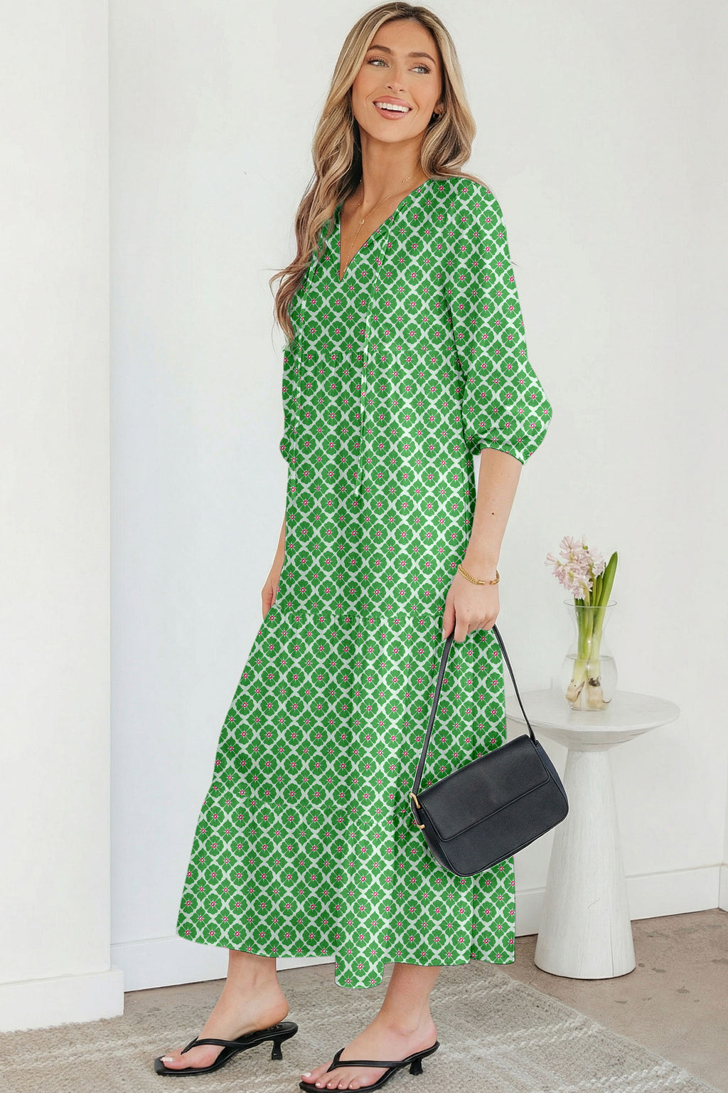 Sky Blue Boho Printed Half Sleeve Maxi Dress