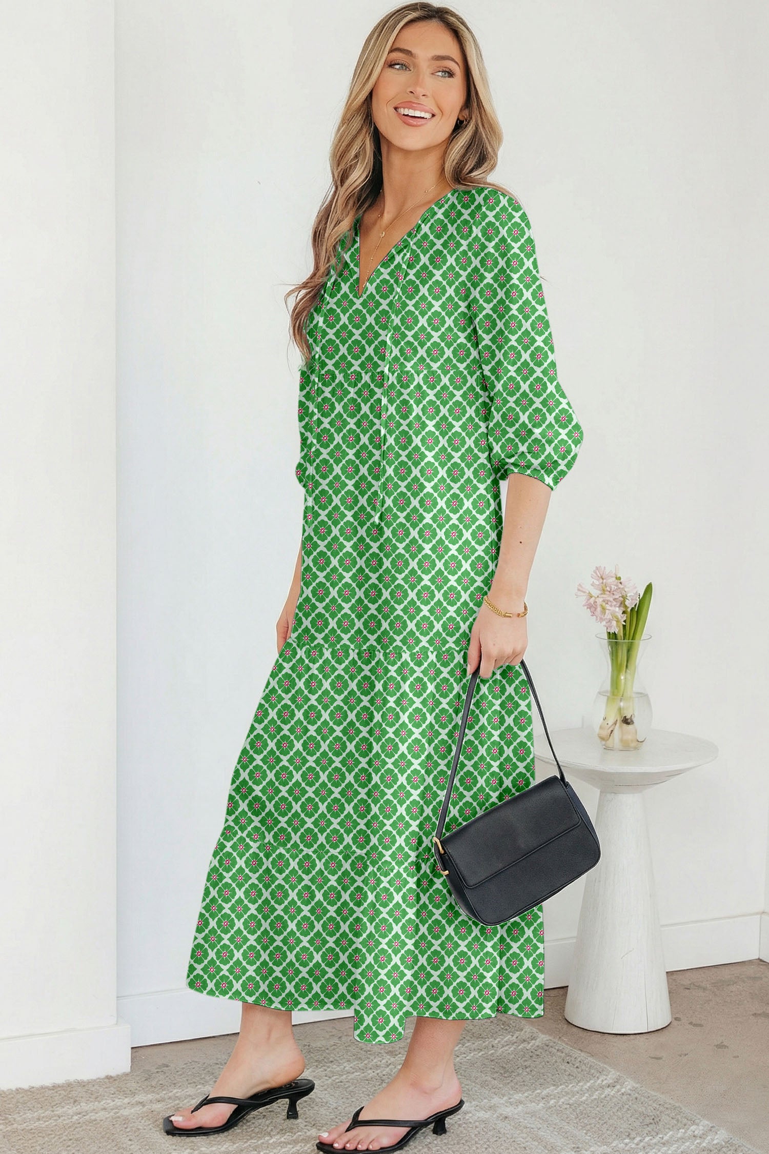 Sky Blue Boho Printed Half Sleeve Maxi Dress
