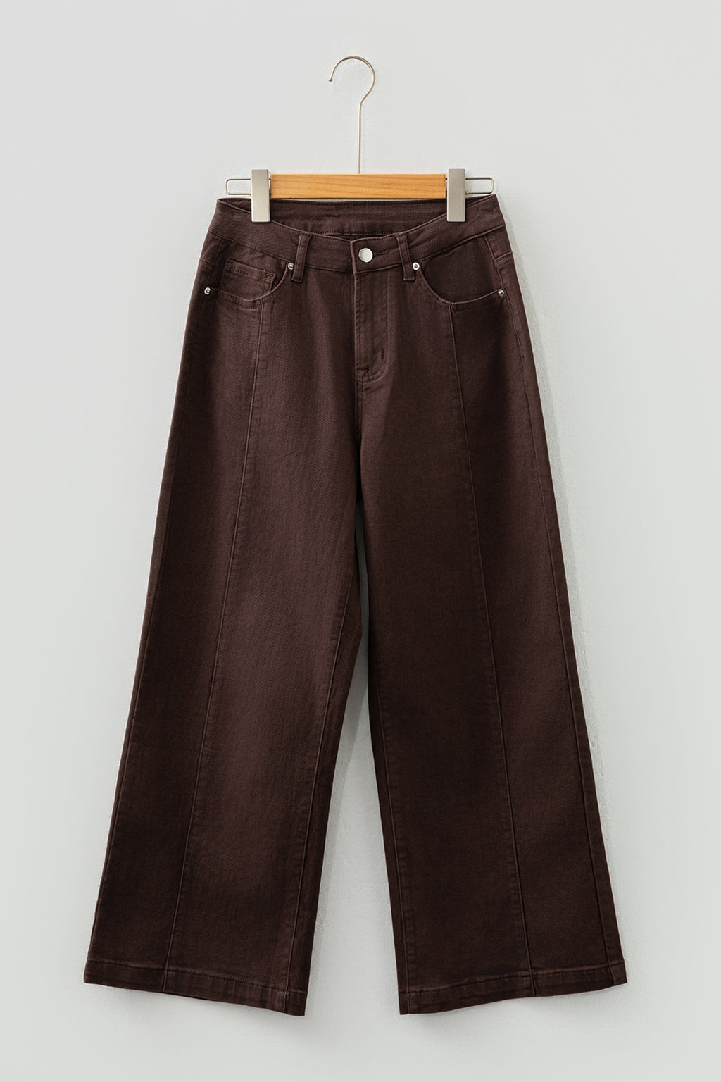 Apricot Solid Color Seamed Center Wide Leg Cropped Jeans