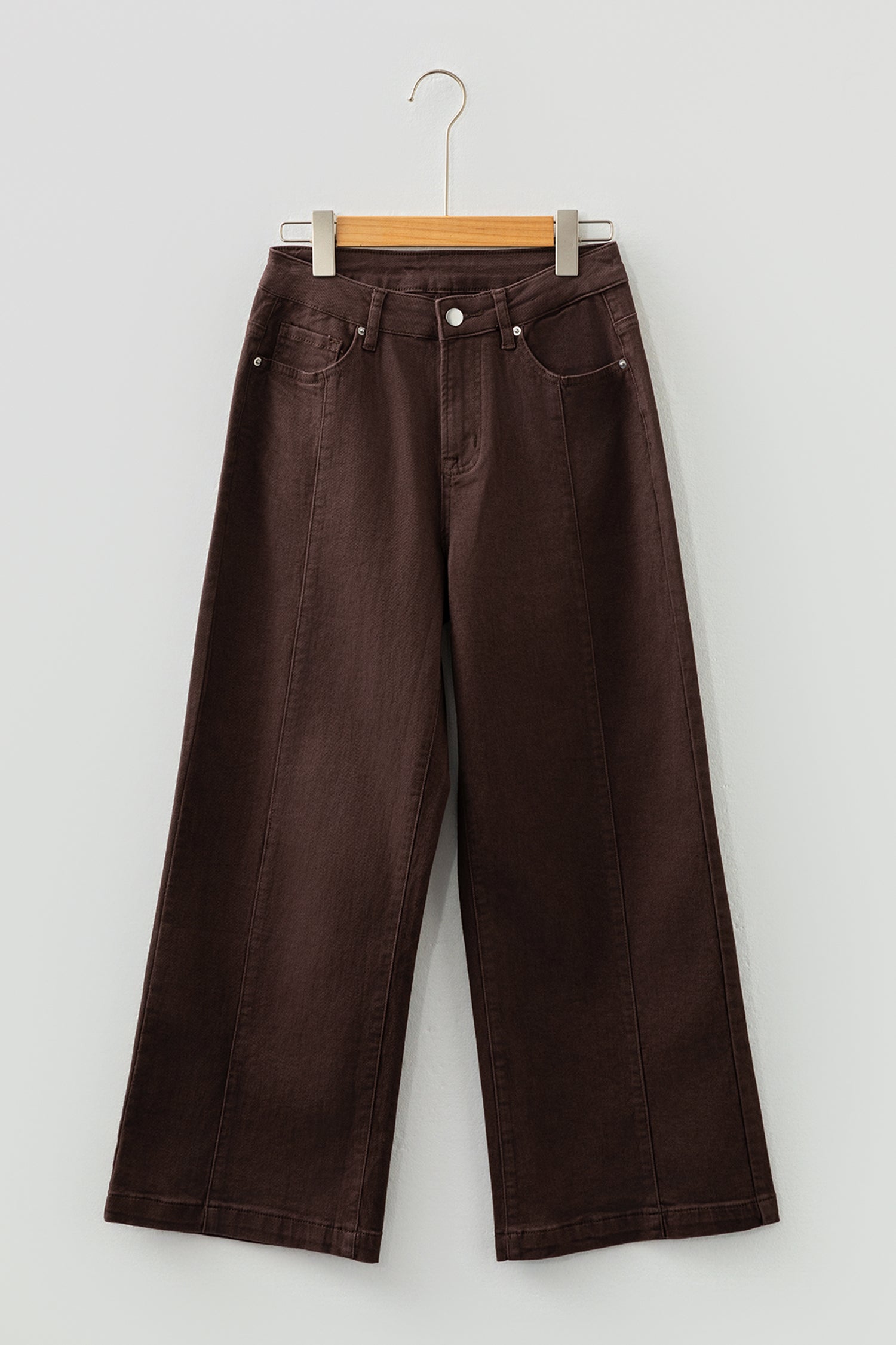 Apricot Solid Color Seamed Center Wide Leg Cropped Jeans