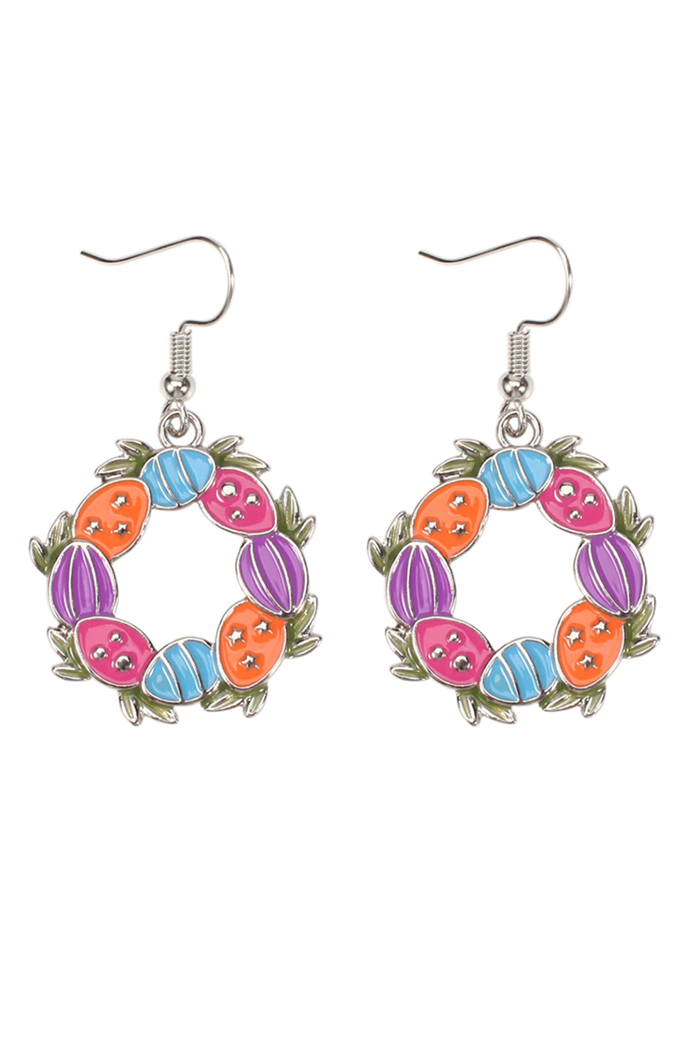Silvery Easter Eggs Floral Hoop Dangle Earrings