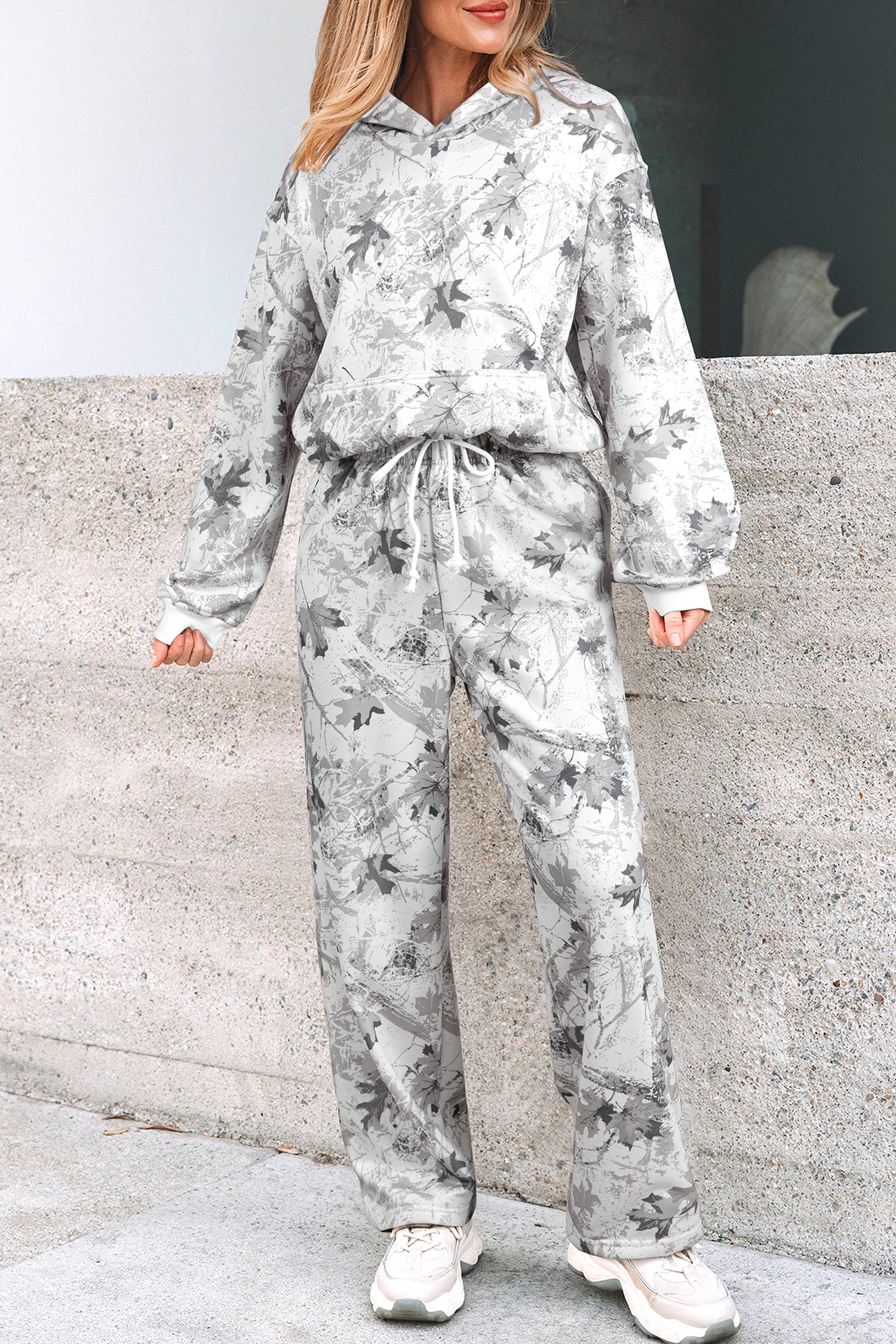 Beige Camo Print Baggy Drawstring Jogger Sweatpants