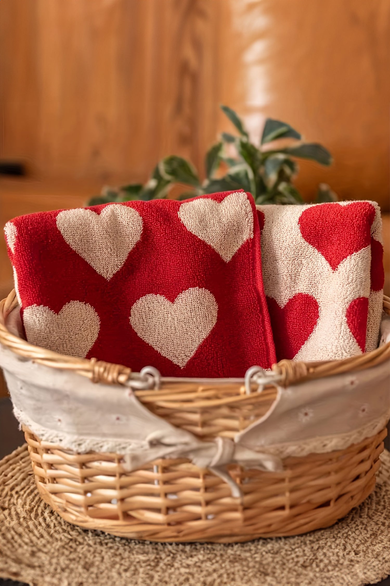 Fiery Red Double Side Heart Printed Allover Cotton Face Towel