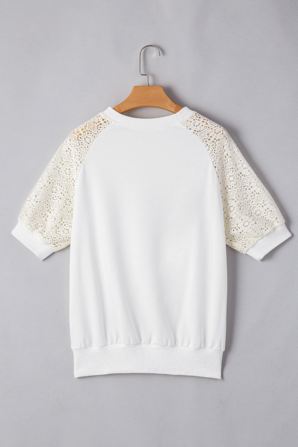 Jet Stream Lace Crochet Short Sleeve Round Neck T Shirt