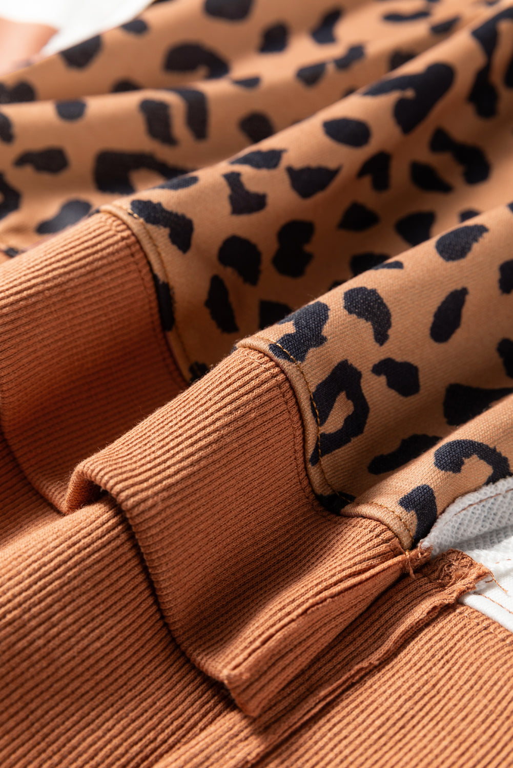 Khaki Leopard Striped Patchwork Plus Size Loose Sweatshirt