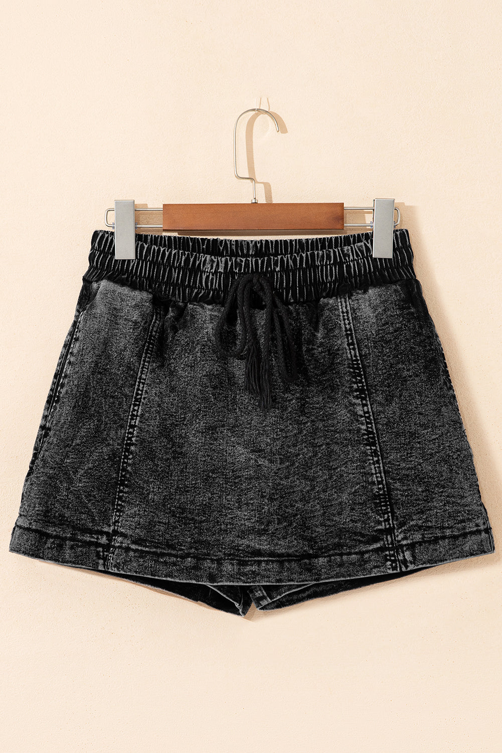 Brown Leopard Print Elastic Waistband Drawstring Denim Skort