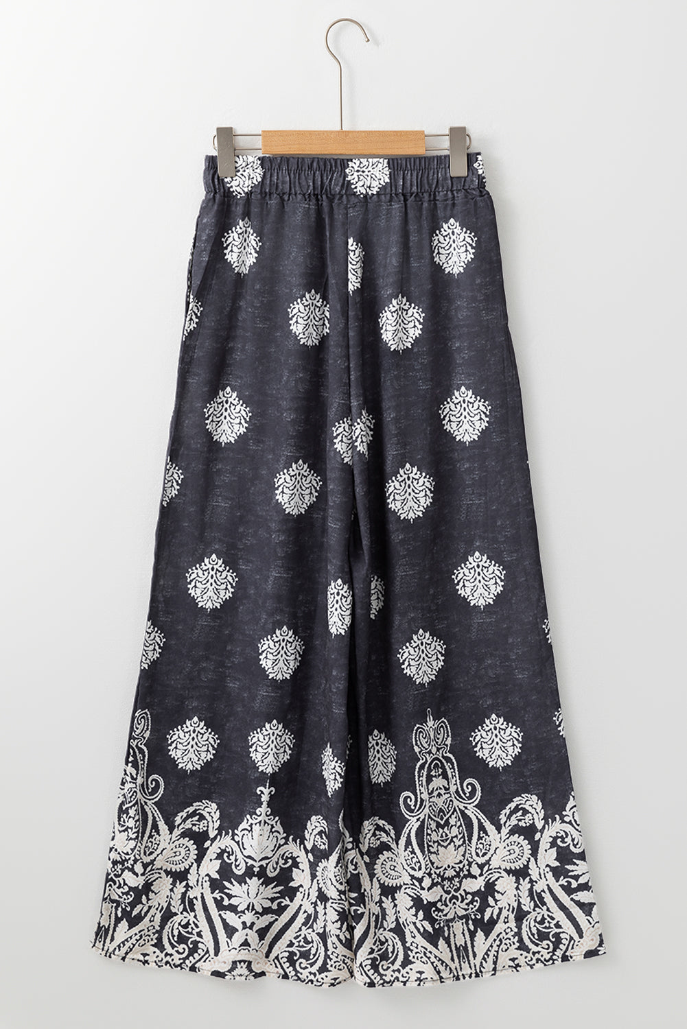 Black Plus Size Geometric Ethnic Print Drawstring Wide Leg Pants