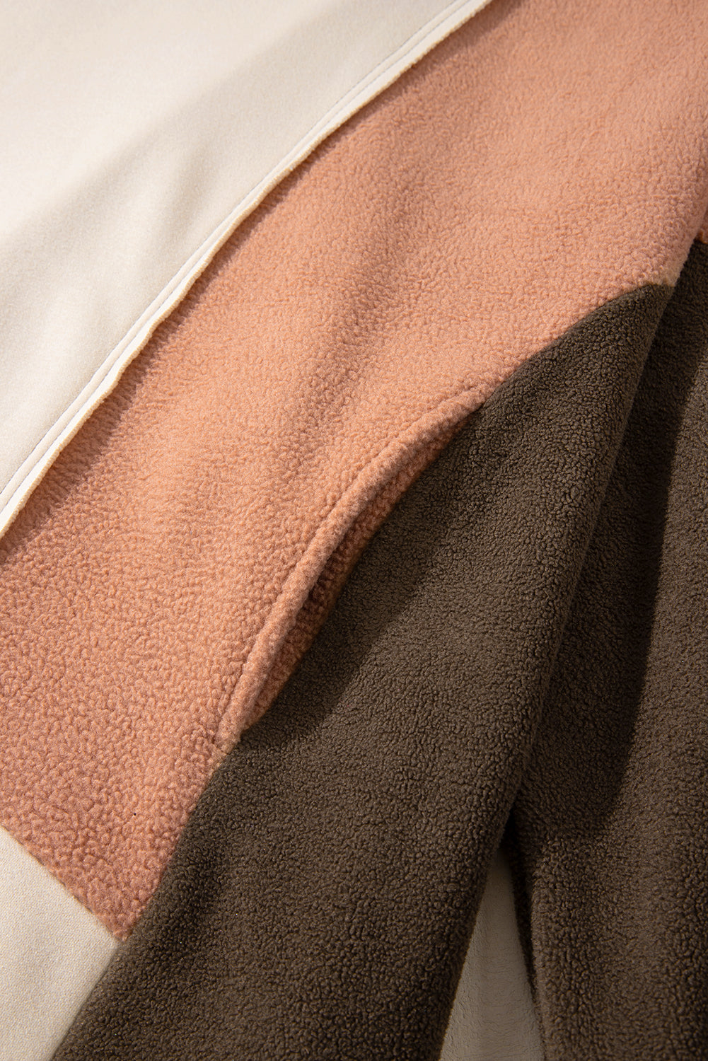 Beige Oversized Color Block Patchwork High Low Hoodie