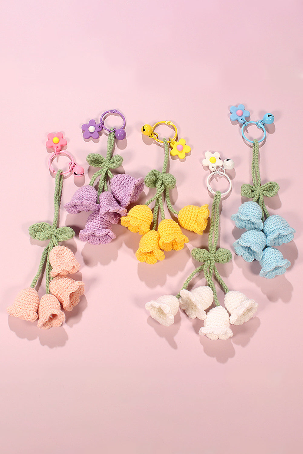 Meadow Mist Green Handmade Crochet Bell Orchid Flower Key Ring Bag Pendant
