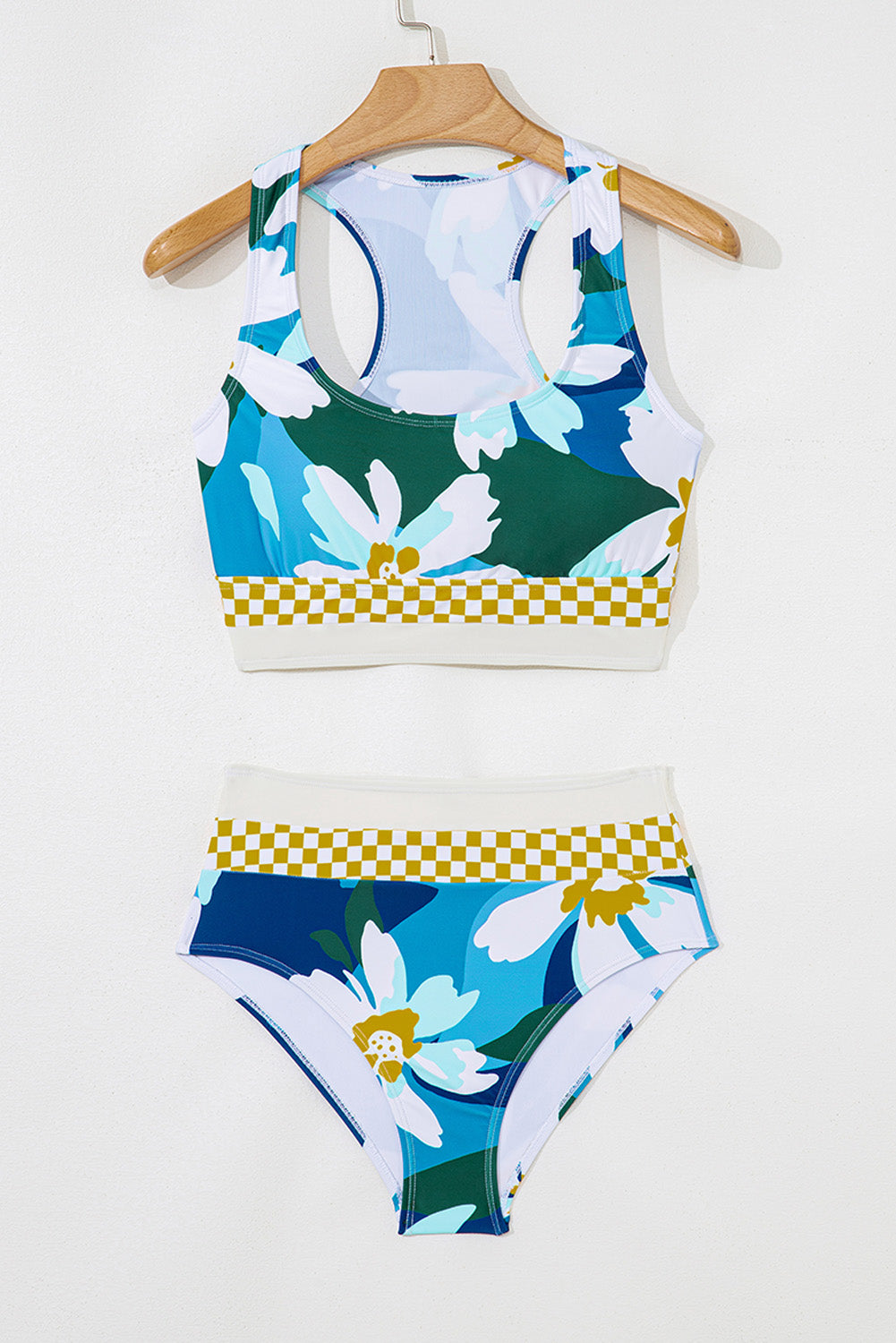 Dearlove Green Floral Print Racerback Cutout High Waist 2pcs Bikini