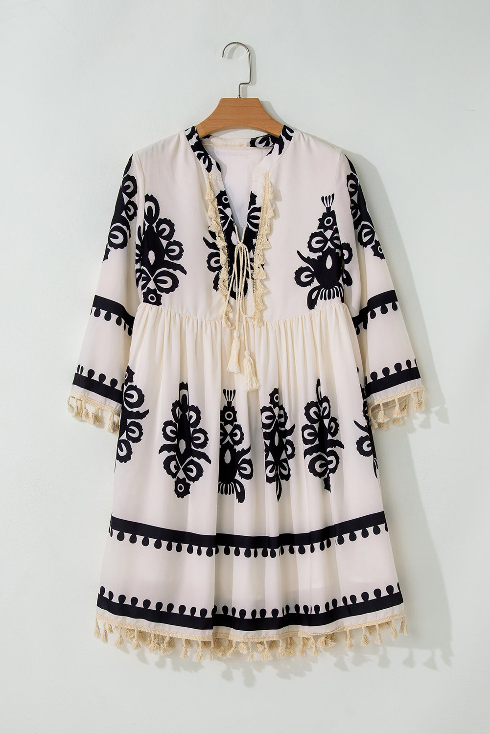 Orange Vintage Geometric Printed 3/4 Sleeve V Neck Blouse
