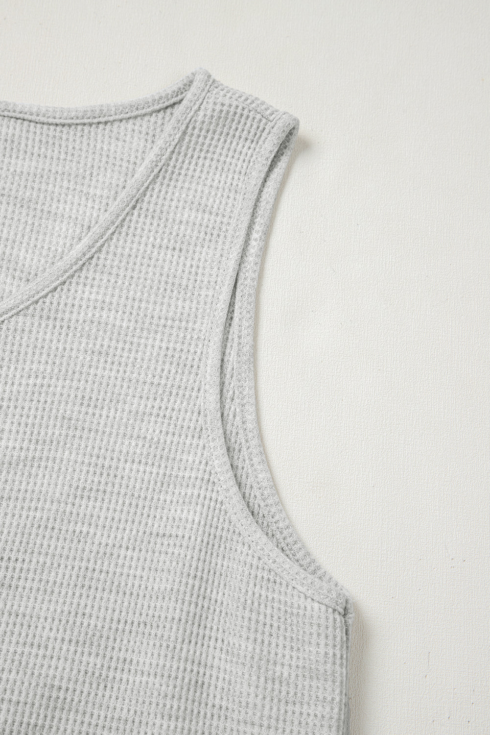 Light Grey Waffle Knit Sleeveless Buttoned Front Drawstring Elastic Waistband Romper