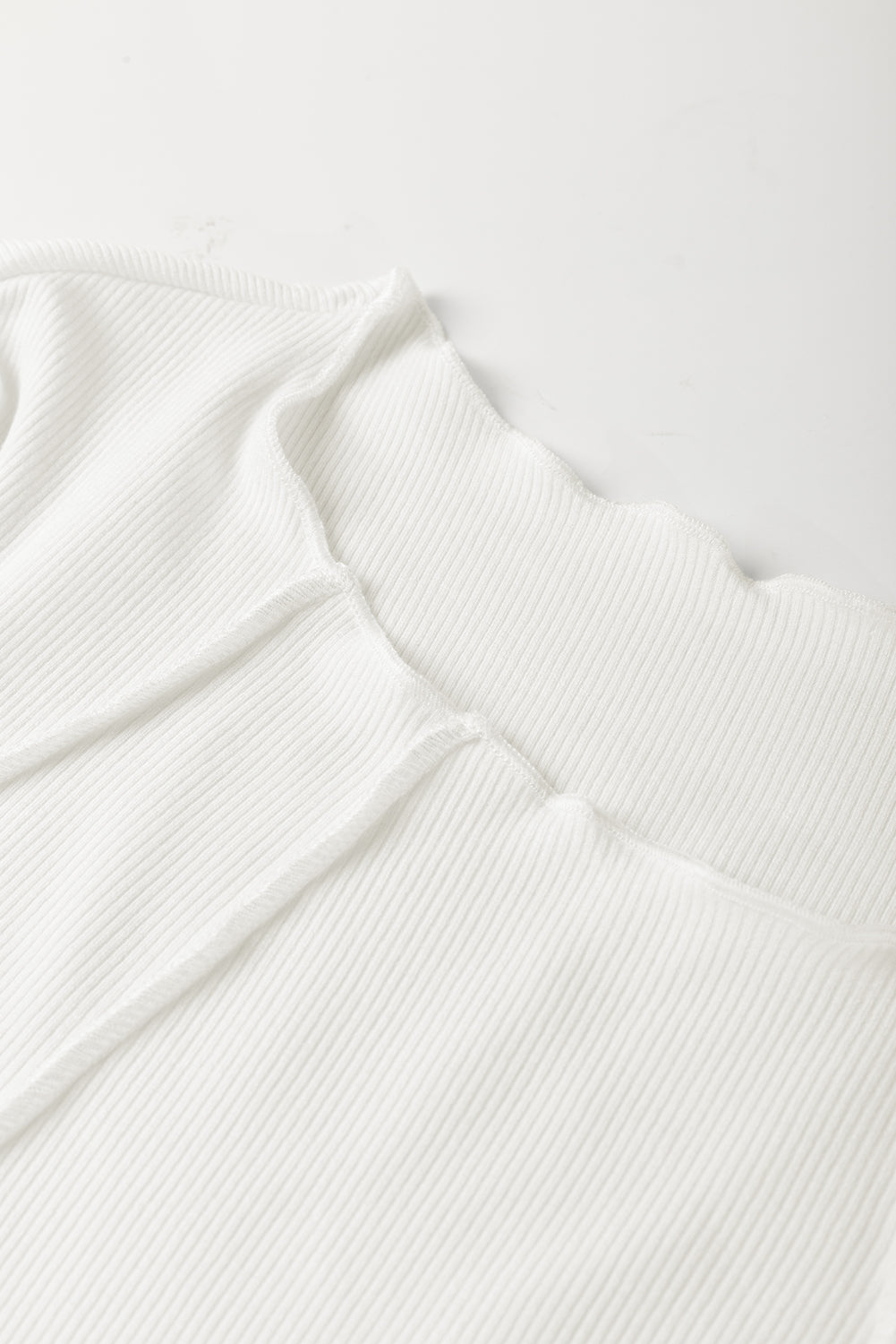 White Exposed Seam Ribbed Knit Slim Fit Long Sleeve Top