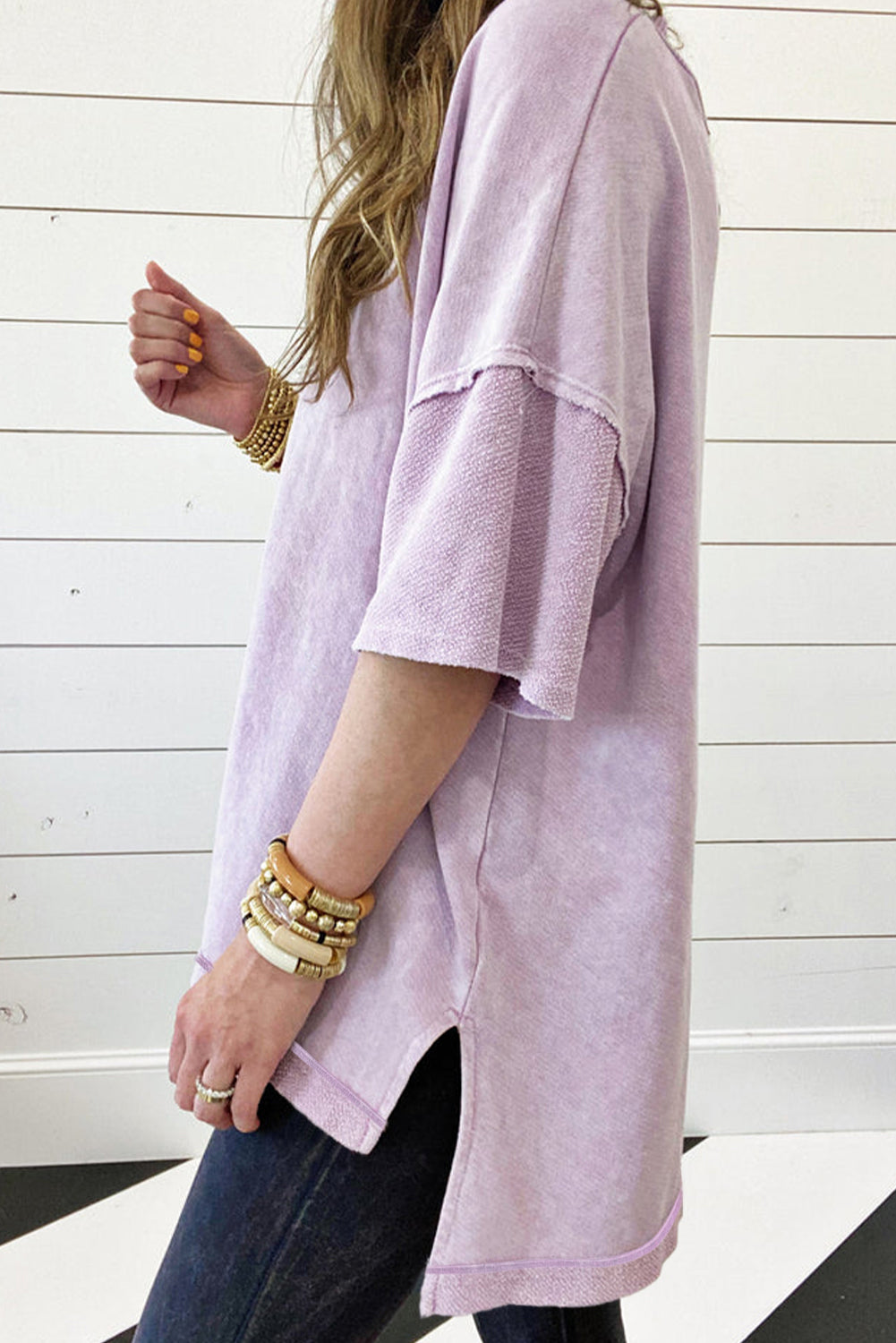 Orchid Petal Mineral Wash Drop Shoulder Pullover Sweatshirt