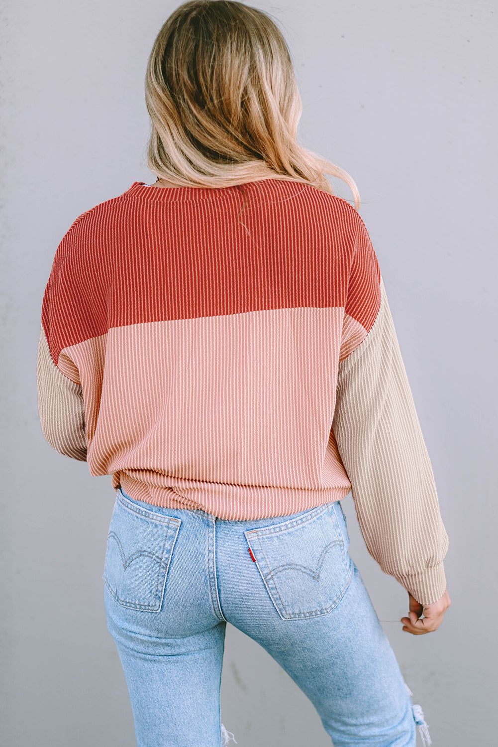 Pale Chestnut Color Block Corded Long Sleeve Top