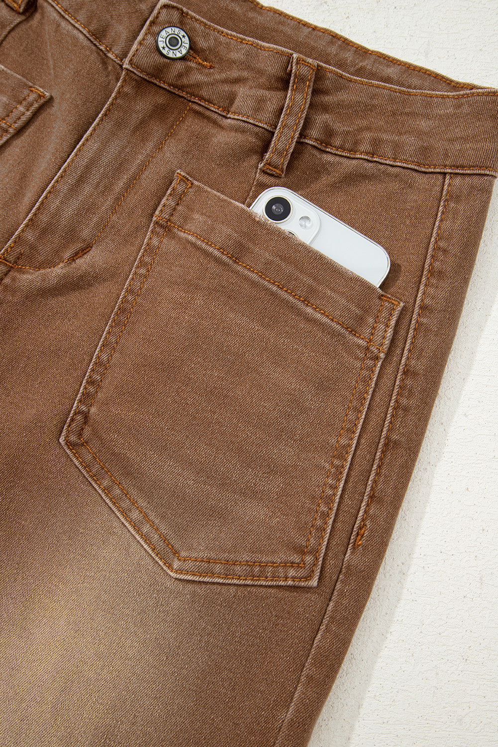 Brown Mimimalist Patch Pocket Womens Shift Jeans
