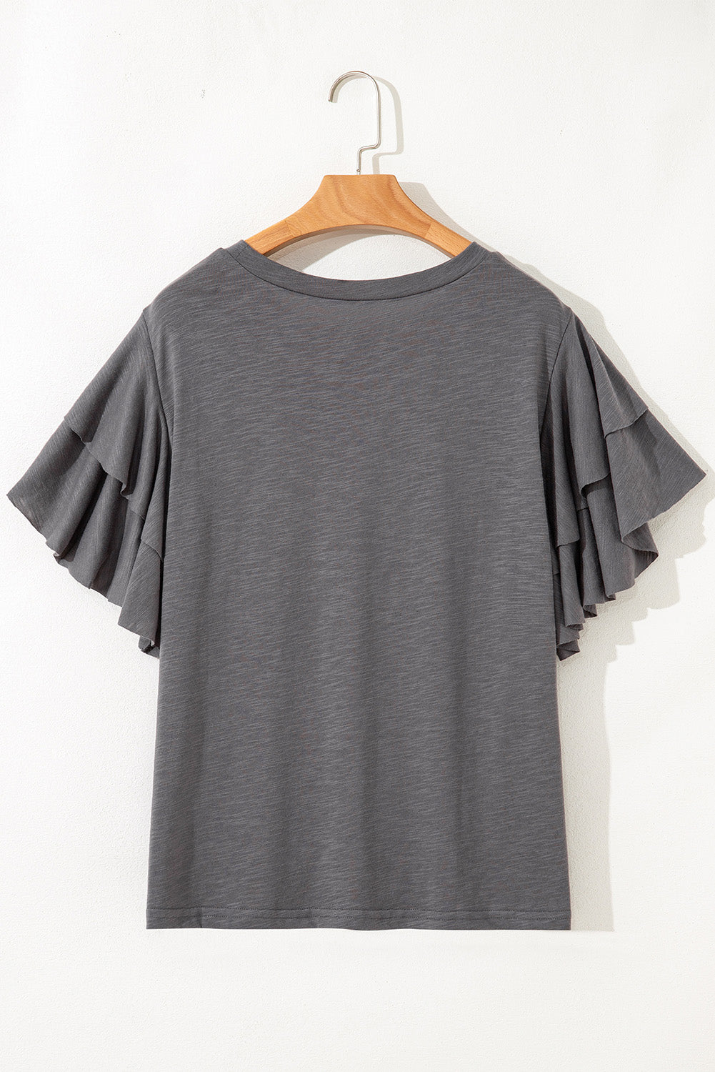 Dark Grey Layered Ruffle Short Sleeve Round Neck Top