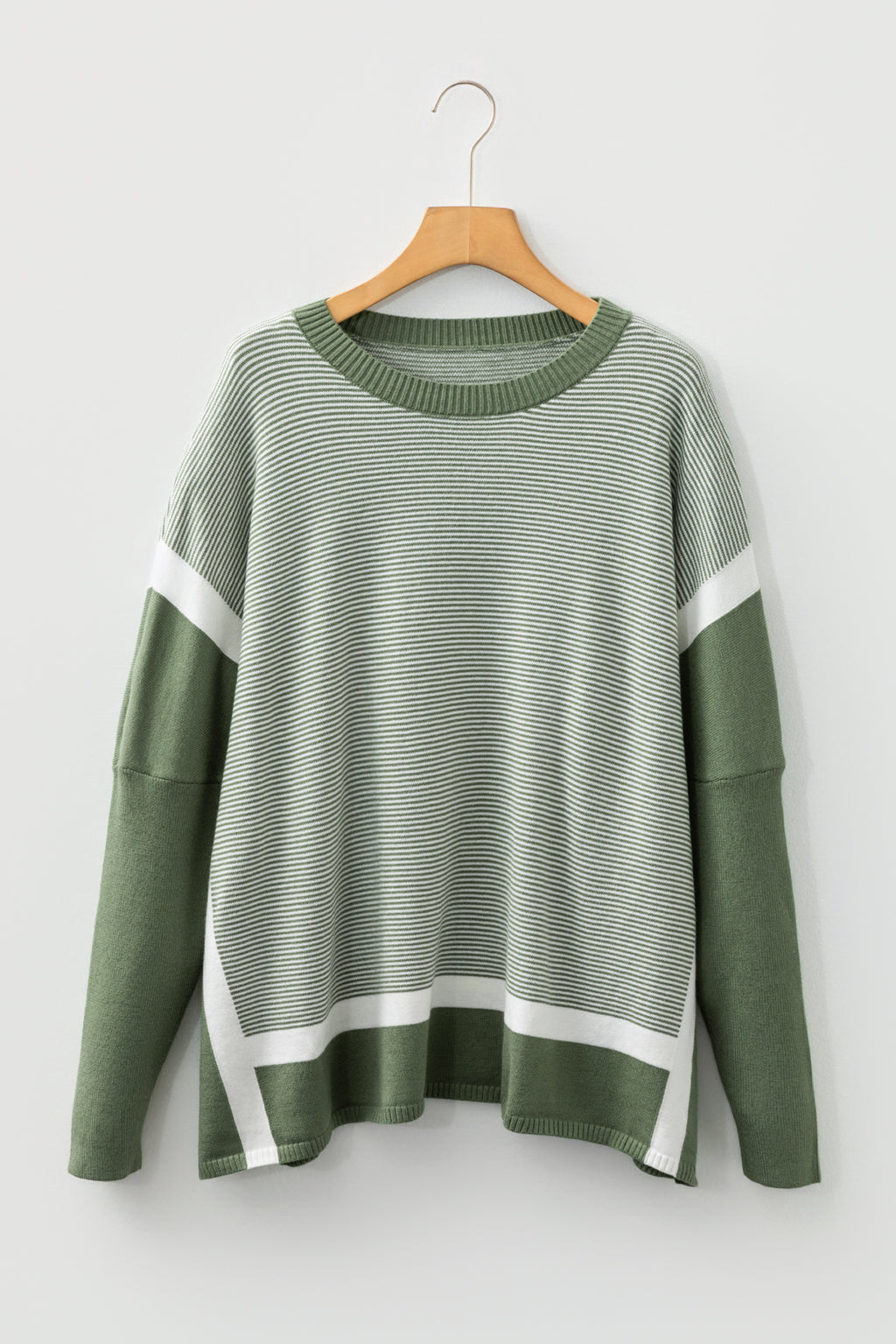Blue Stripe Color Block Patchwork Dolman Oversize Tunic Sweater