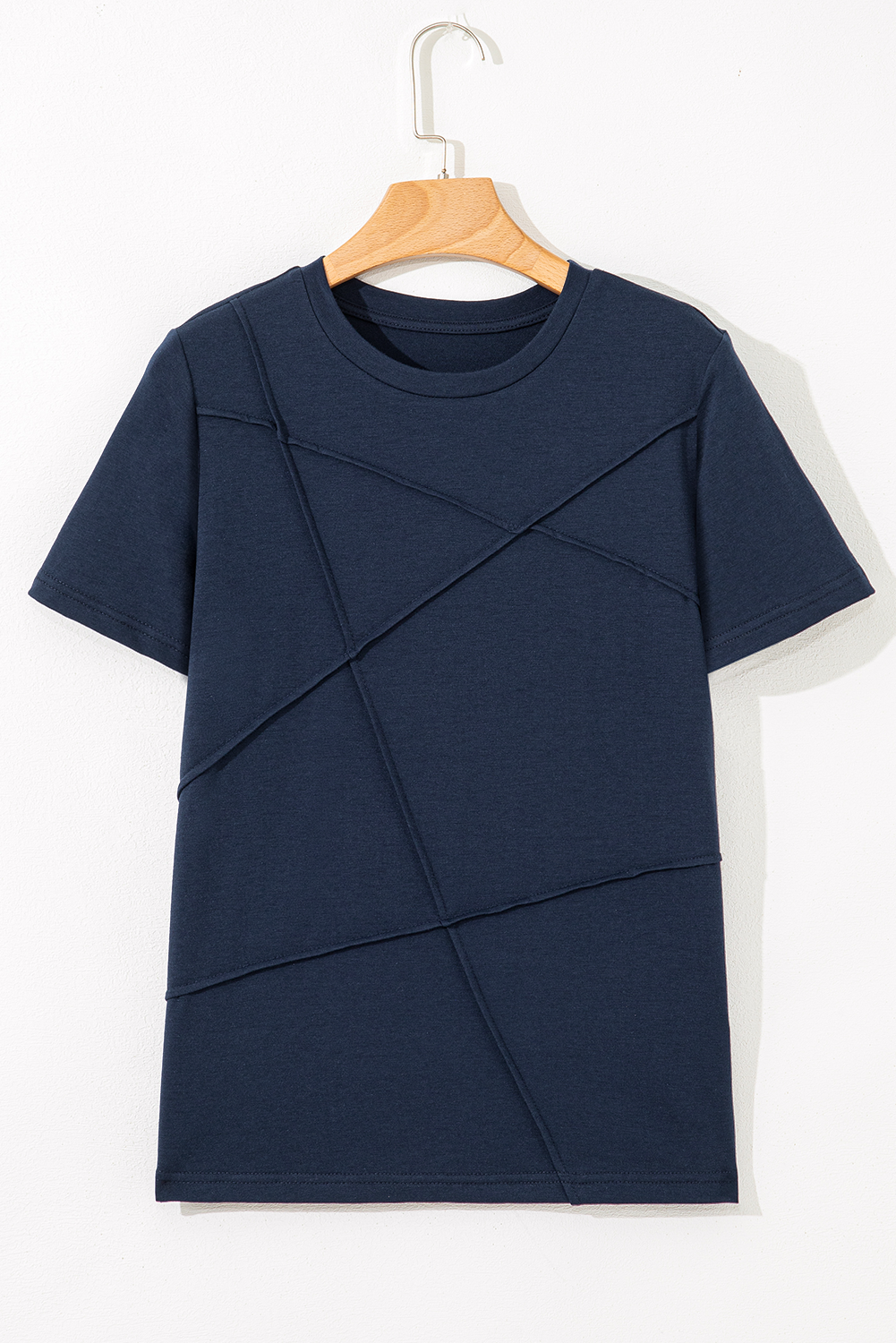 Medium Grey Solid Color Toothpick Stripe Round Neck T Shirt