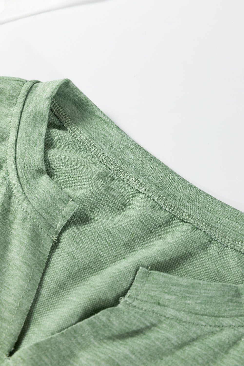 Myosotis Notched Neck Terry Raw Hem Long Sleeve Top