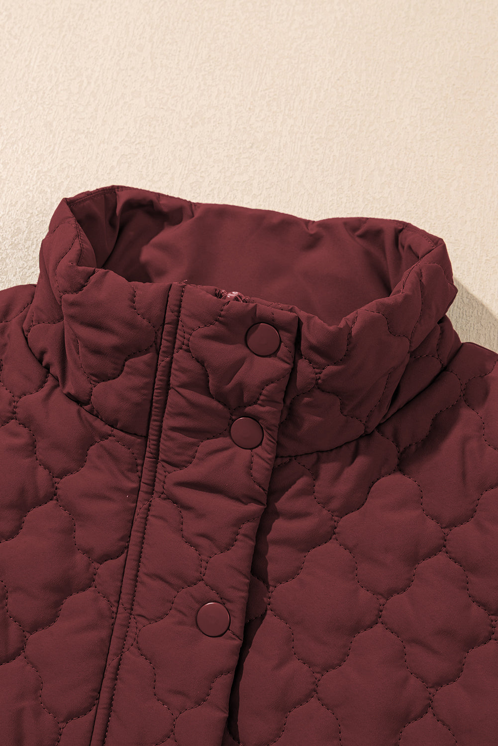 Wild Ginger Flower Shape Quilted Snap Button Zip Up Winter Vest
