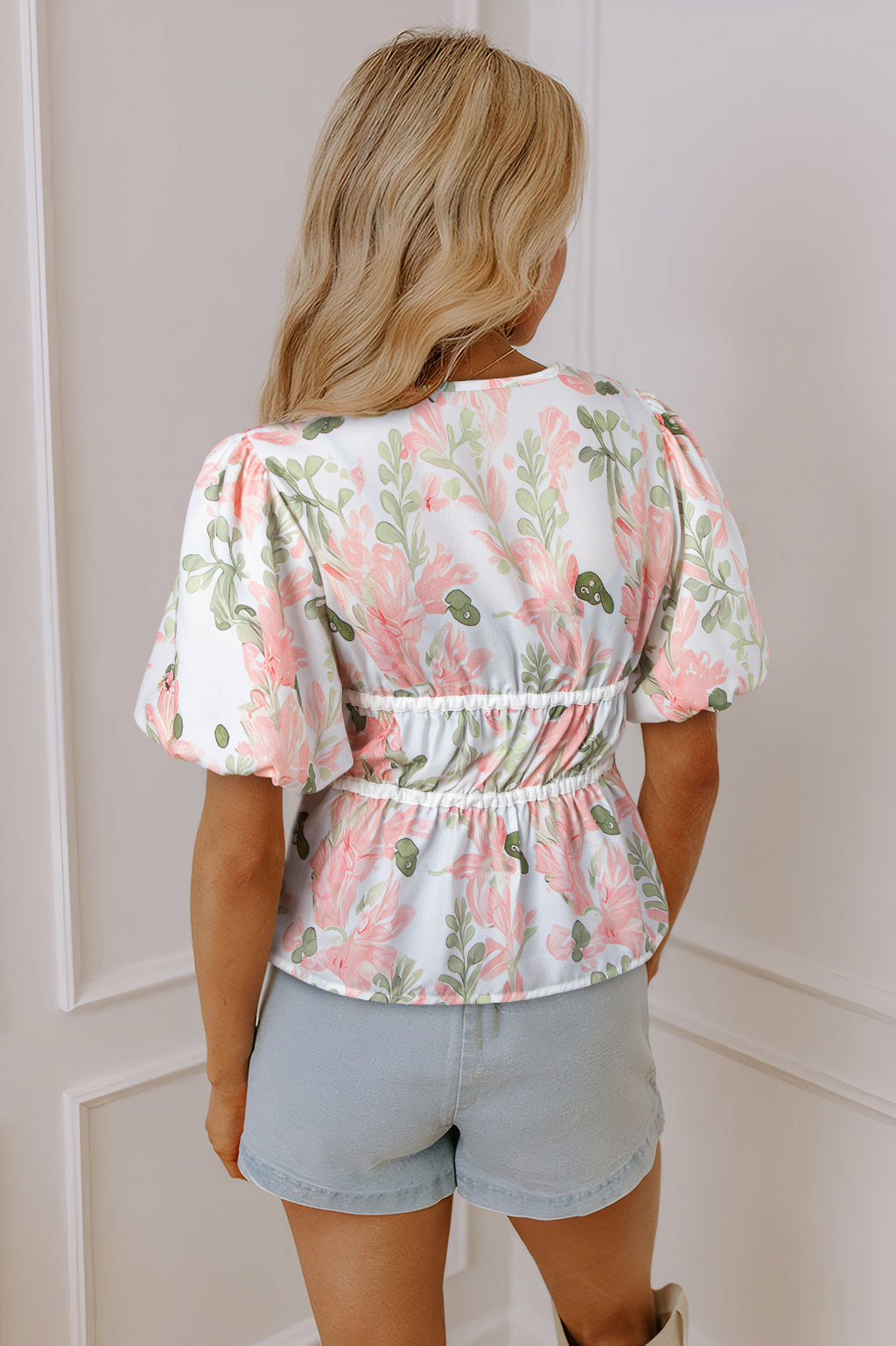 Pink Plus Size Floral Print Striped Detail Short Summer Dress