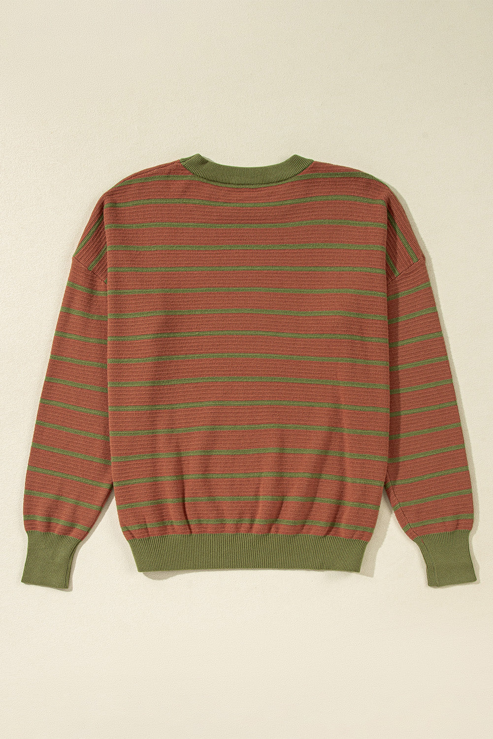 Orange Stripe Trimmed Round Neck Drop Shoulder Loose Sweater