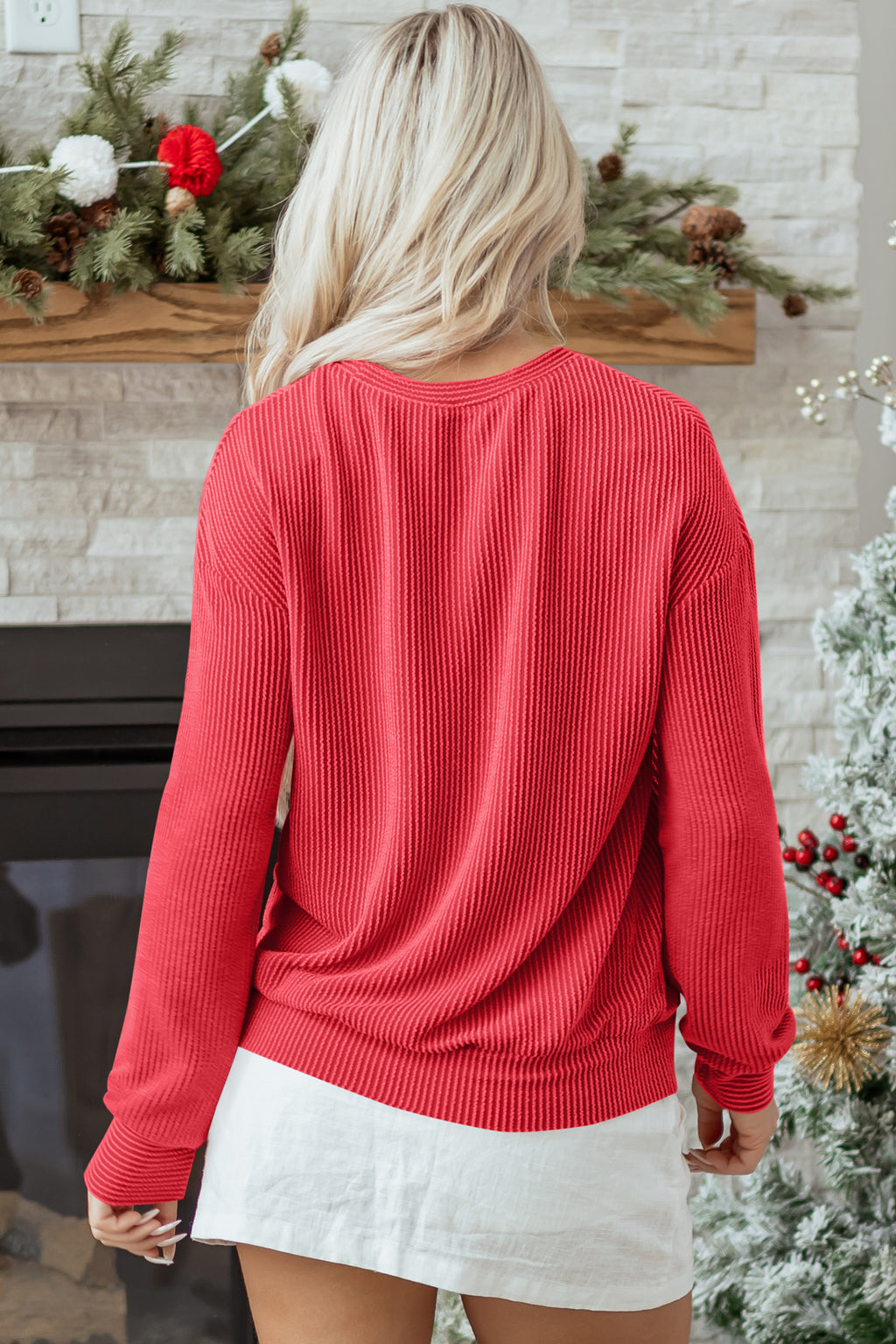 Black MERRY Corded Long Sleeve Top and Pockets Pants Set