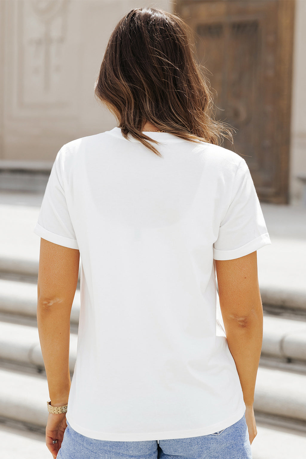 White Mardi Gras Tricolor Heart Print Womens Casual Tee