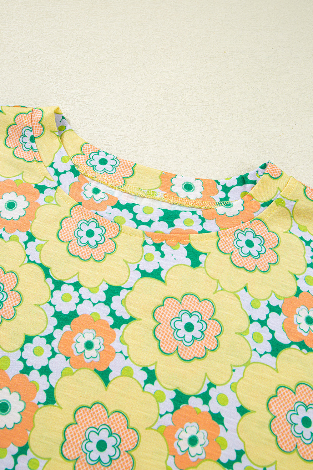 Yellow Summer Flower Printed Drop Shoulder Loose T Shirt