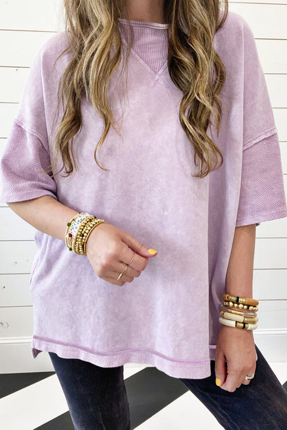 Orchid Petal Mineral Wash Drop Shoulder Pullover Sweatshirt