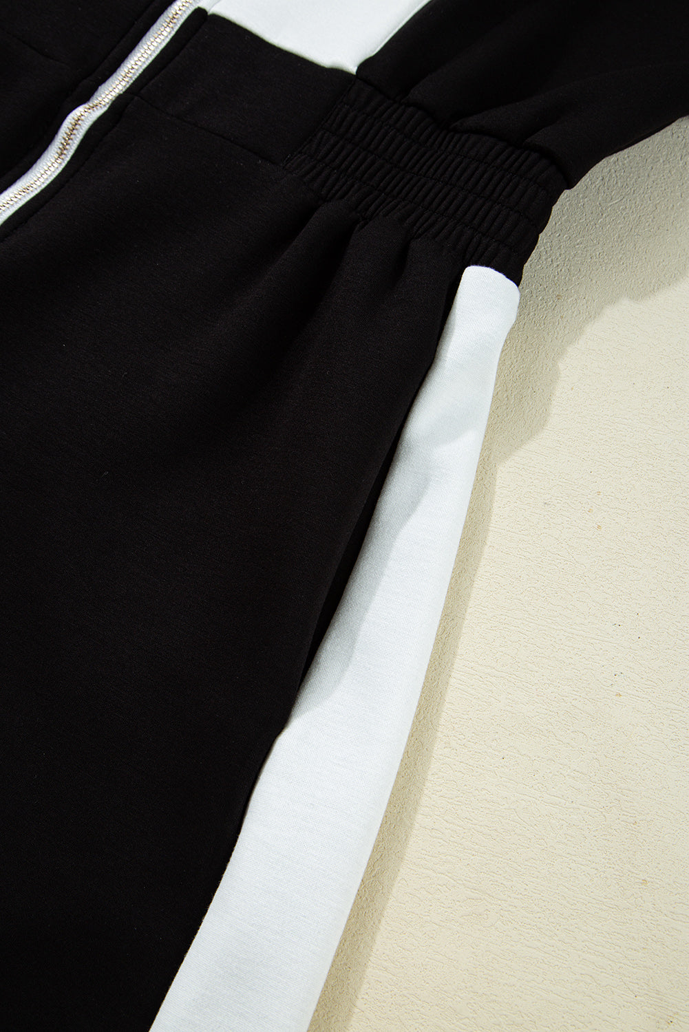 Black Contrast Zipped Stand Collared T Shirt and Short Set
