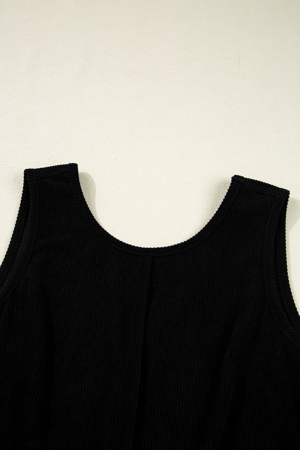 Beige Corduroy Sleeveless Mini Dress With Patched Pockets