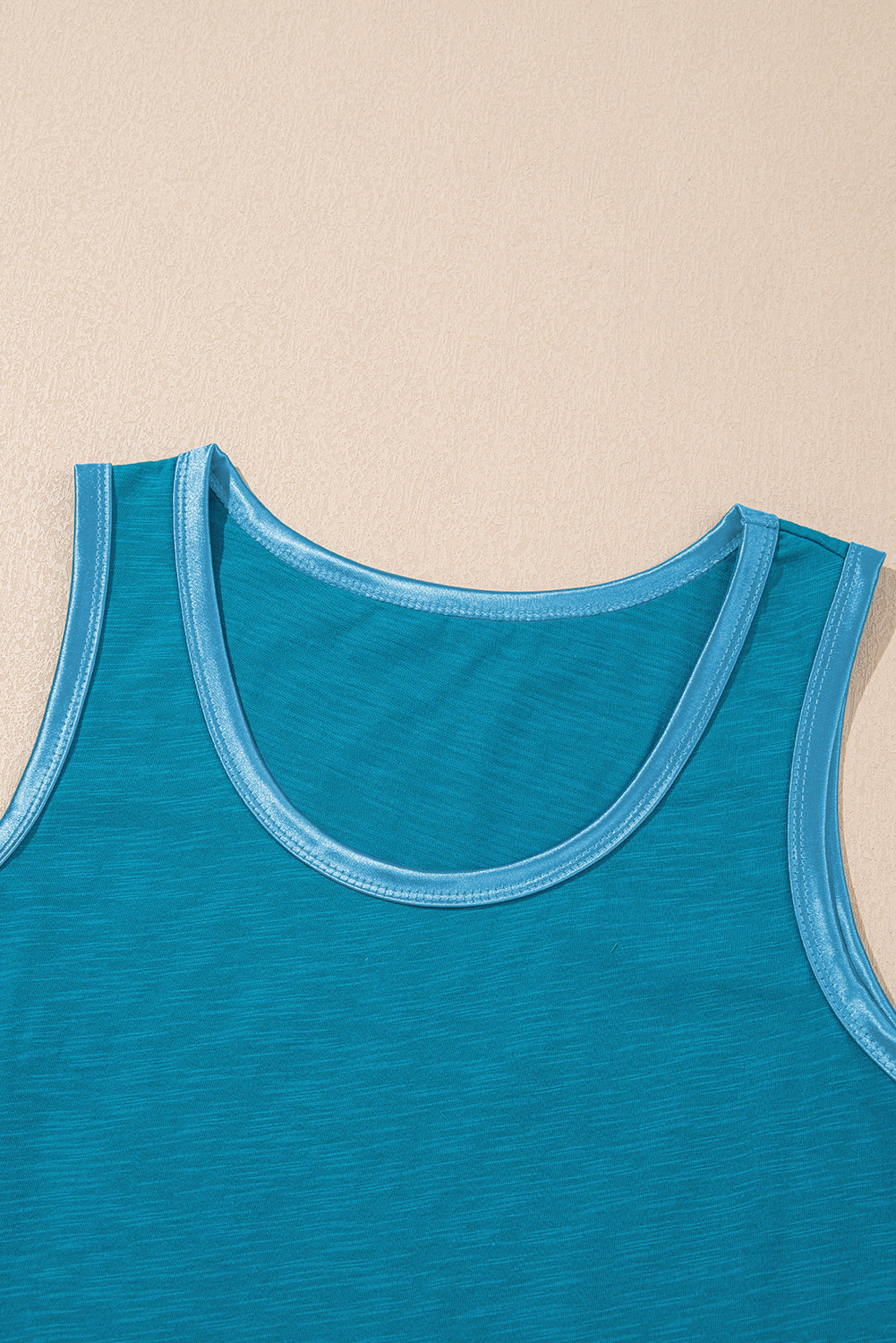 Tan Metallic Sheen Edge Scoop Neck Tank Top