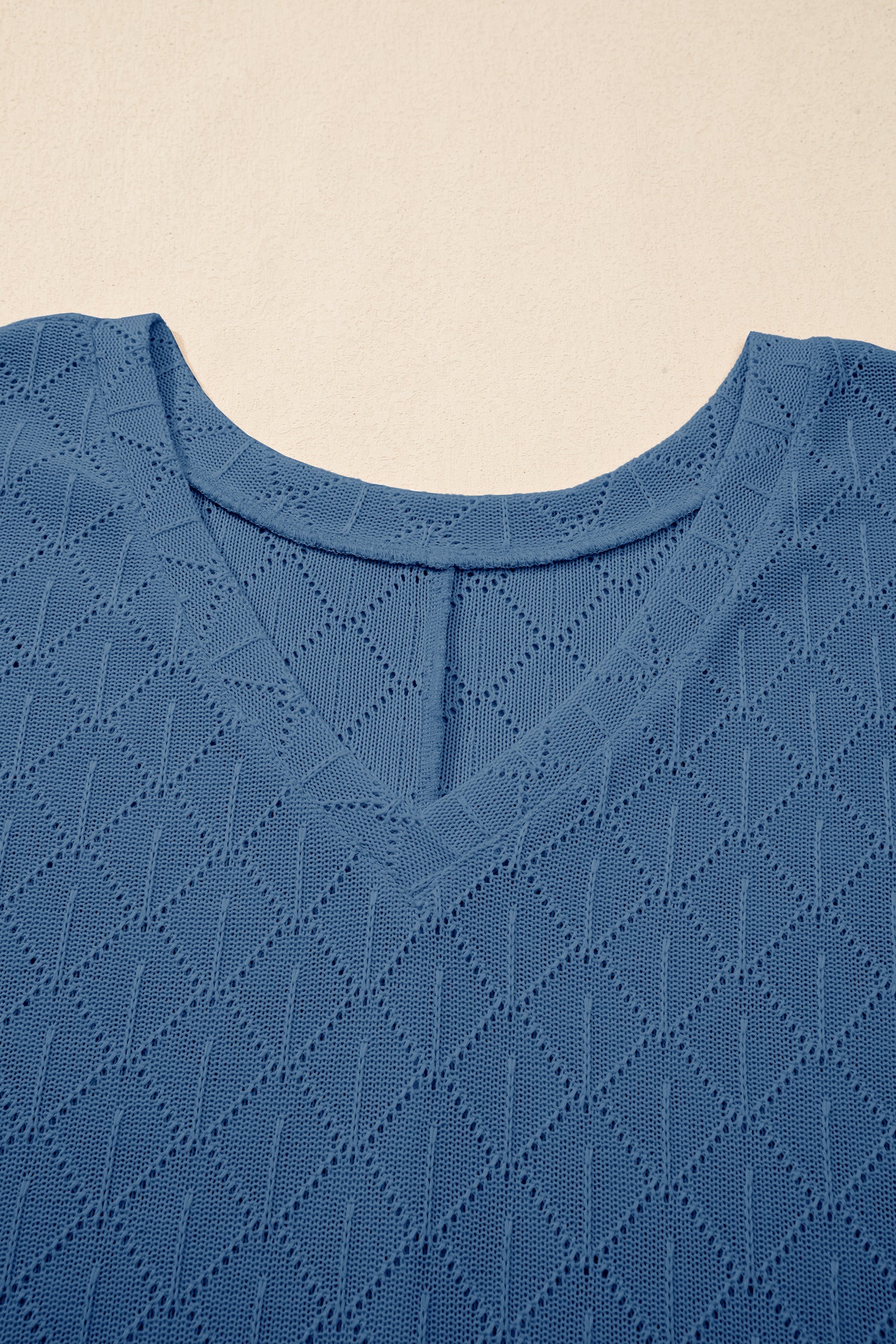 White Pointelle Rhombus Knit Plus Size V Neck Loose Top