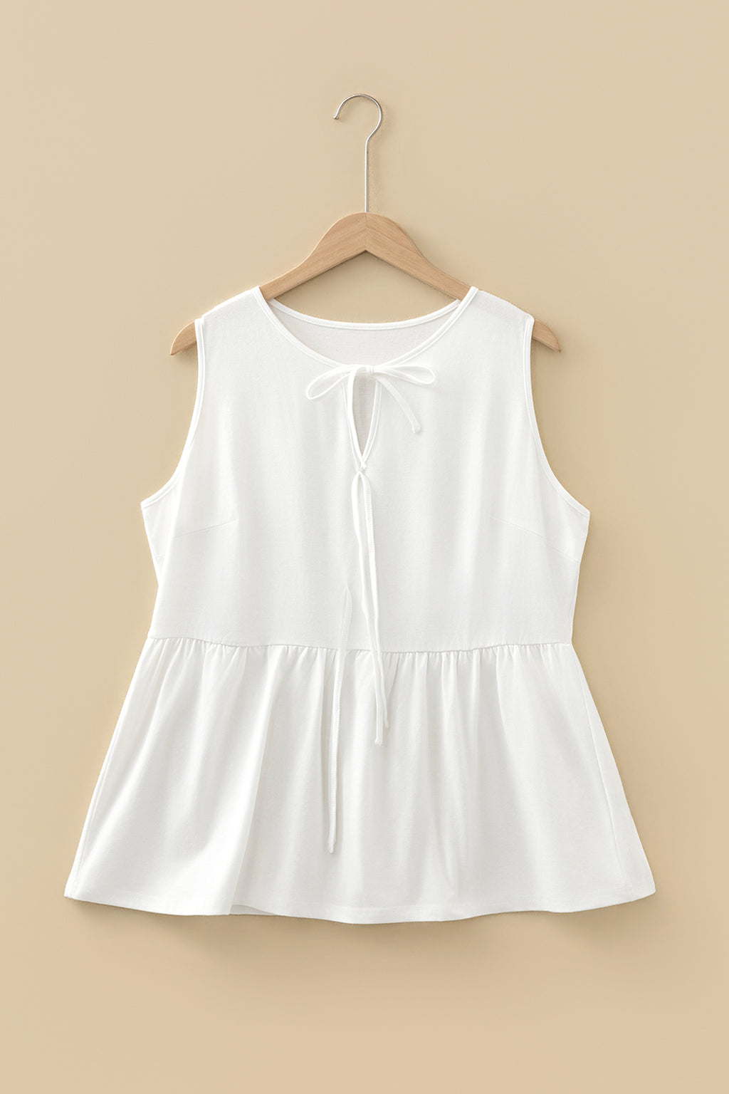 Coffee Plus Size Solid Color Bow Tie Peplum Tank Top
