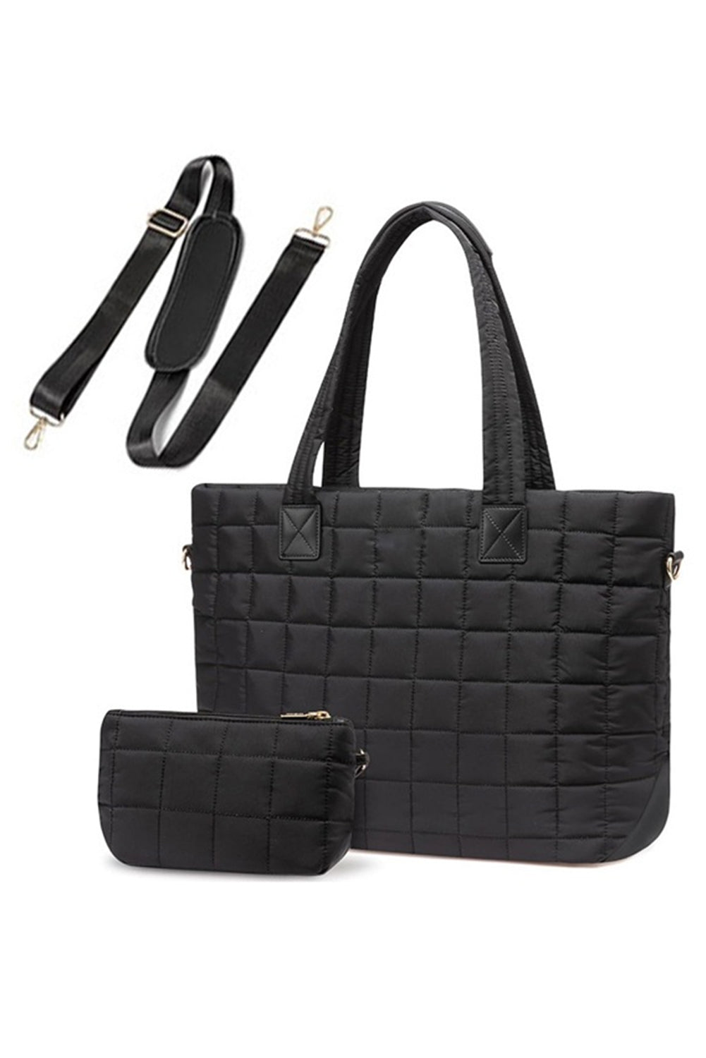Camel Quiled Patchwork Large Tote Bag and Clutch 2pcs Set