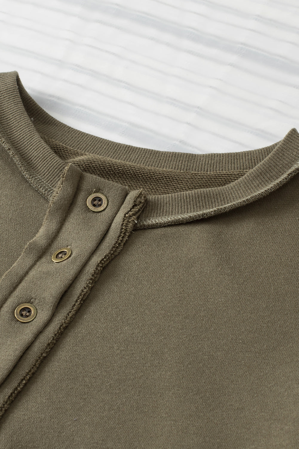 Green Oversized Exposed Seam Henley Sweatshirt