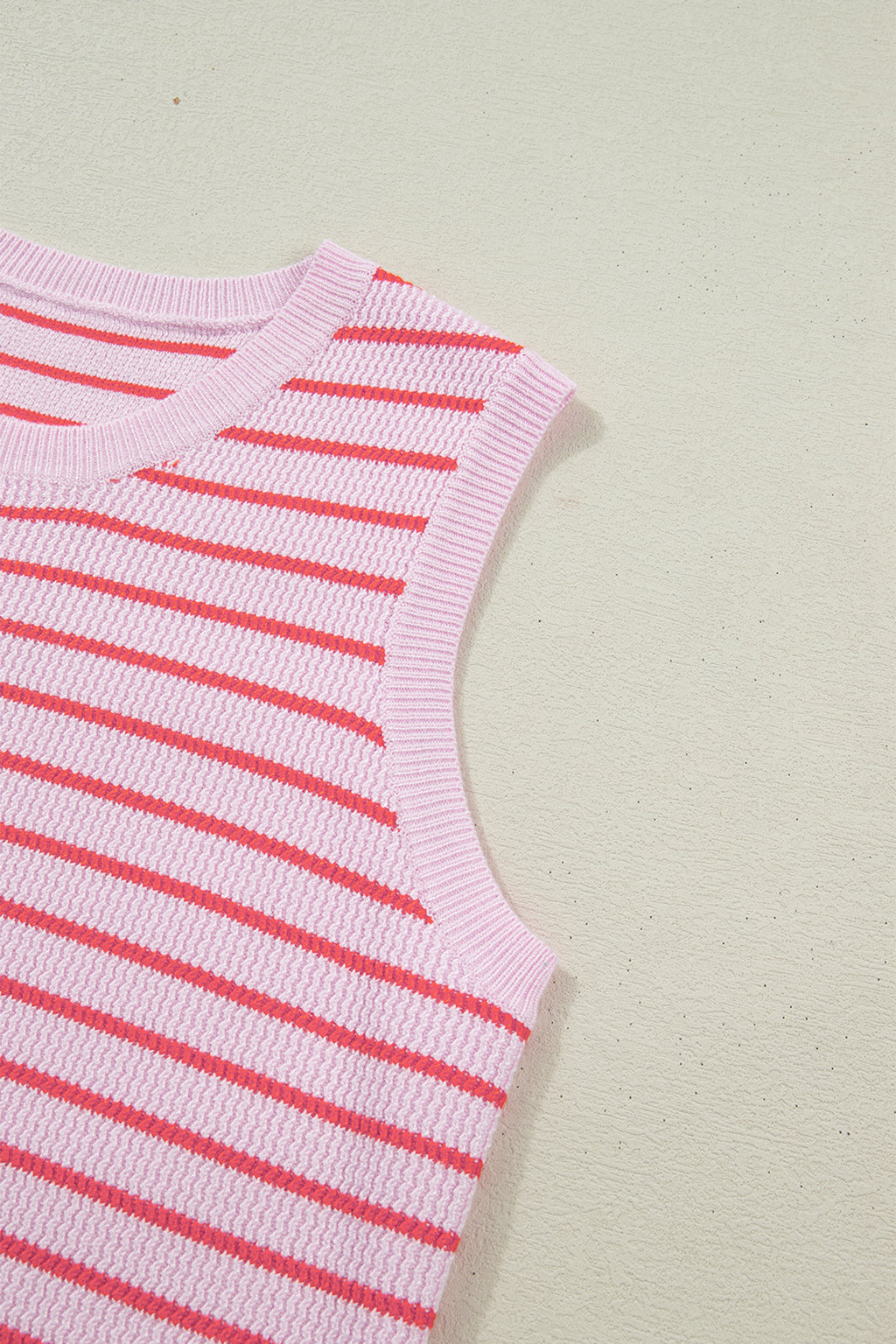 Pink Stripe Textured Knit Sleeveless Casual Sweater Top