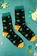 Dark Green GOOD LUCK St Patrick Clover Color Block Socks?