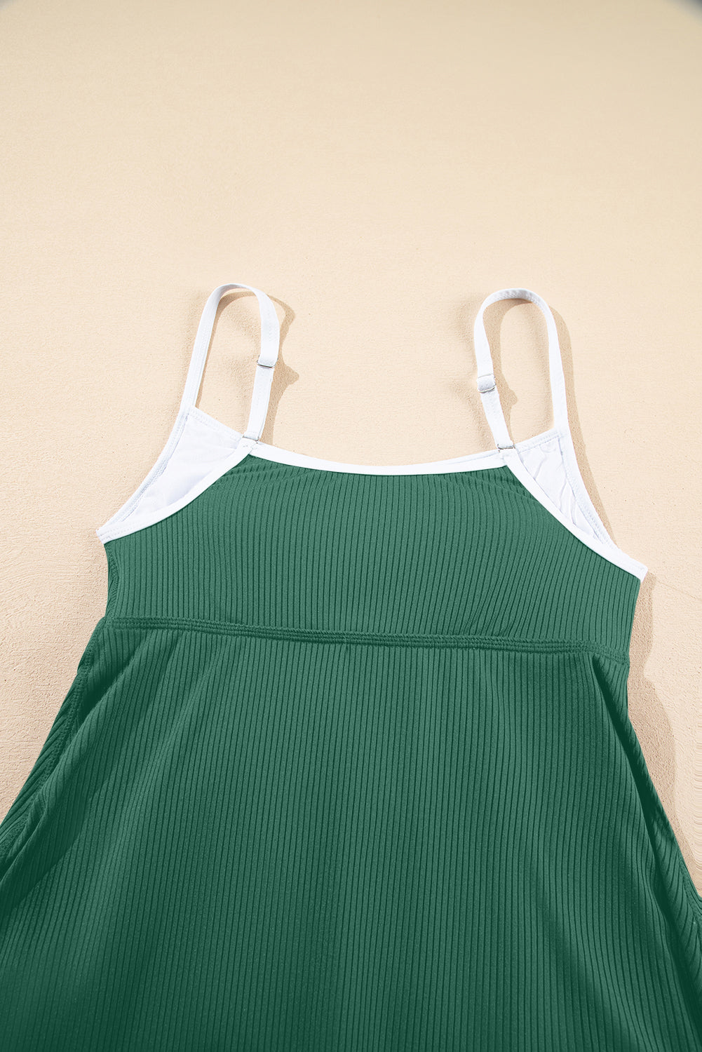 Russet Orange Color Block Edge Ribbed Pocketed Lined Swim Dress