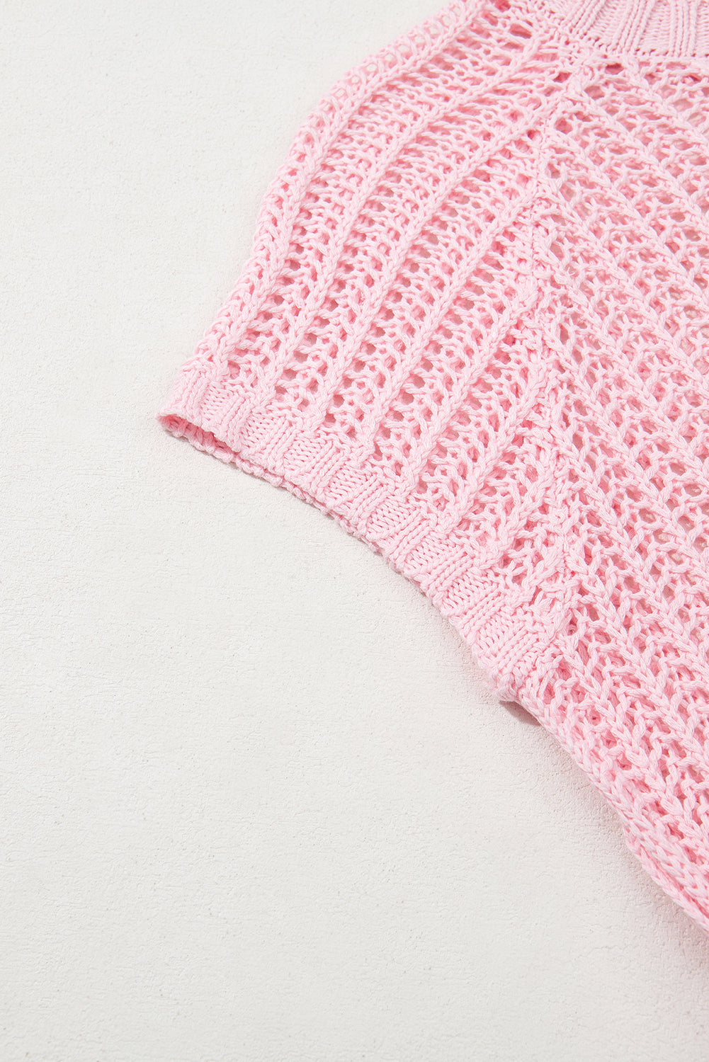 Yellow Cream Hollow-out Crochet Side Tied Short Sleeve Sweater