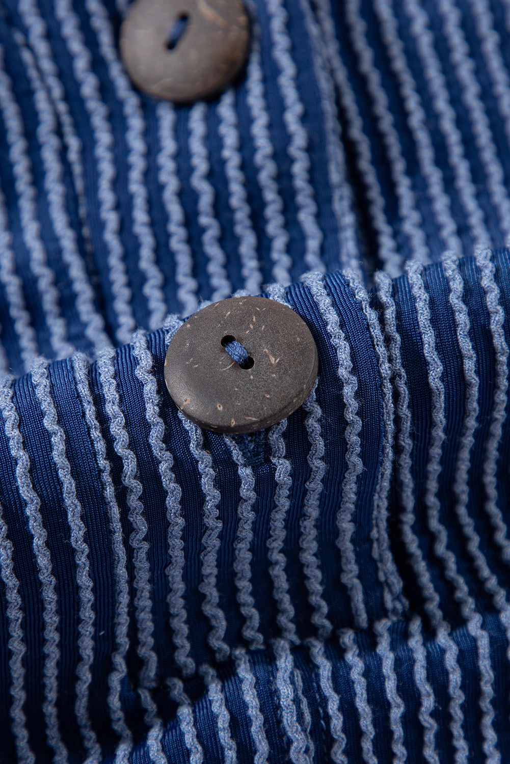 Navy Blue Oversized Twist Ribbed Collared Henley Top with Roll up Sleeve
