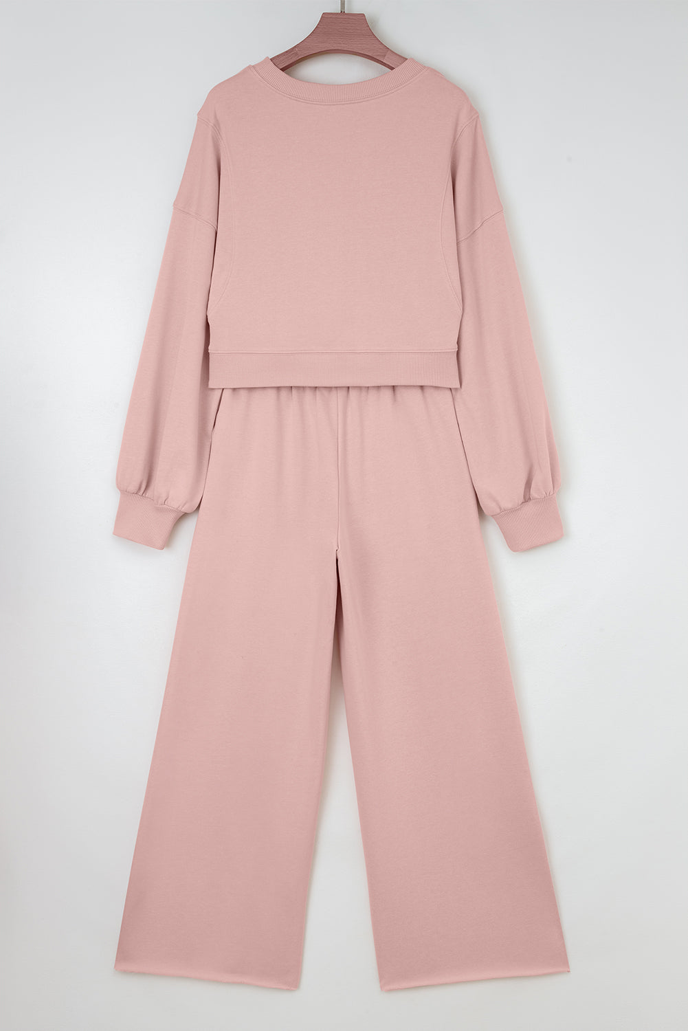 Bright Green Drop Shoulder Puff Sleeve Crop Pullover Drawstring Wide Leg Pants Set