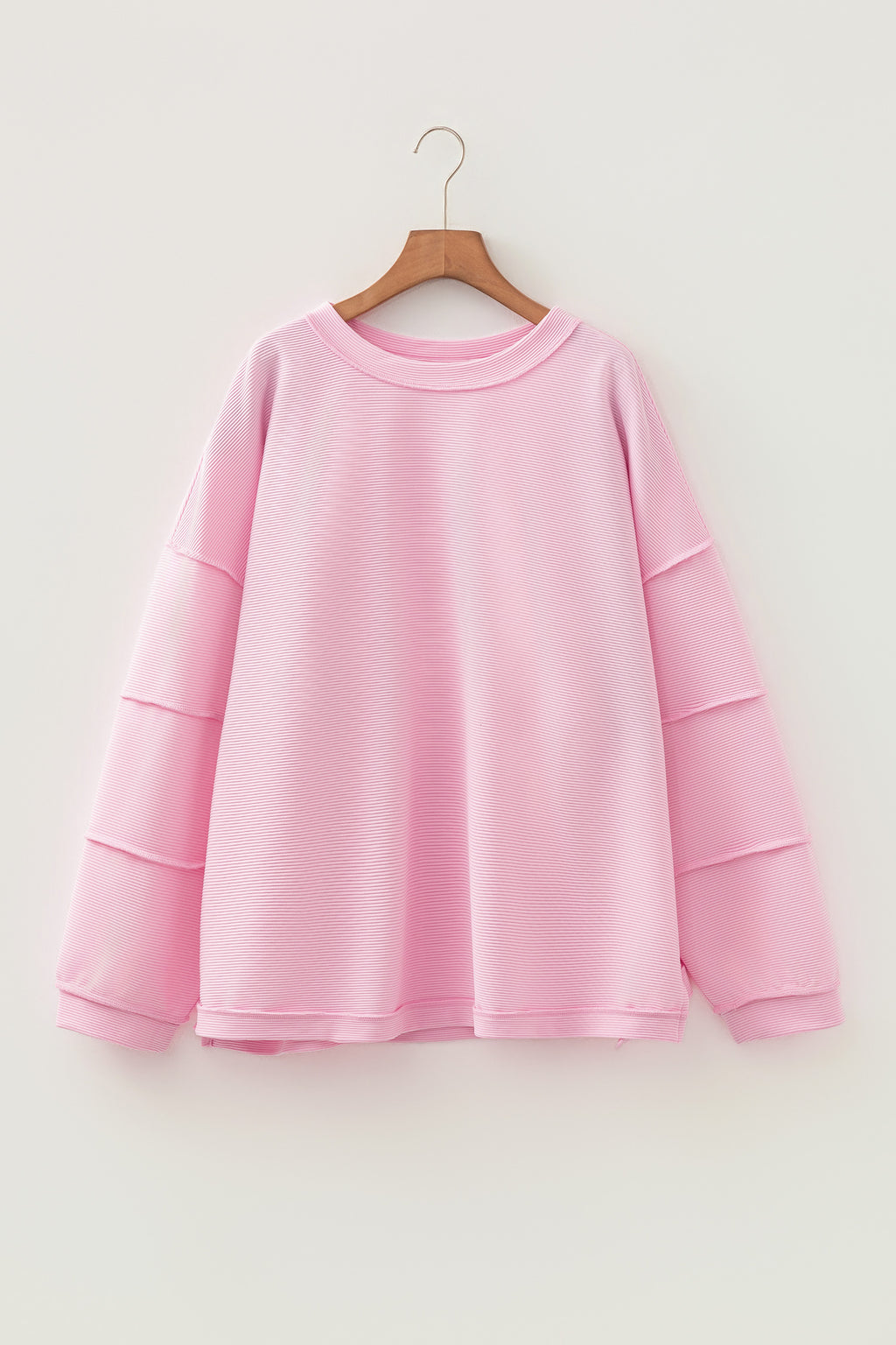 Lavendula Horizontal Ribbed Exposed Seam Detail Drop Shoulder Baggy Pullover